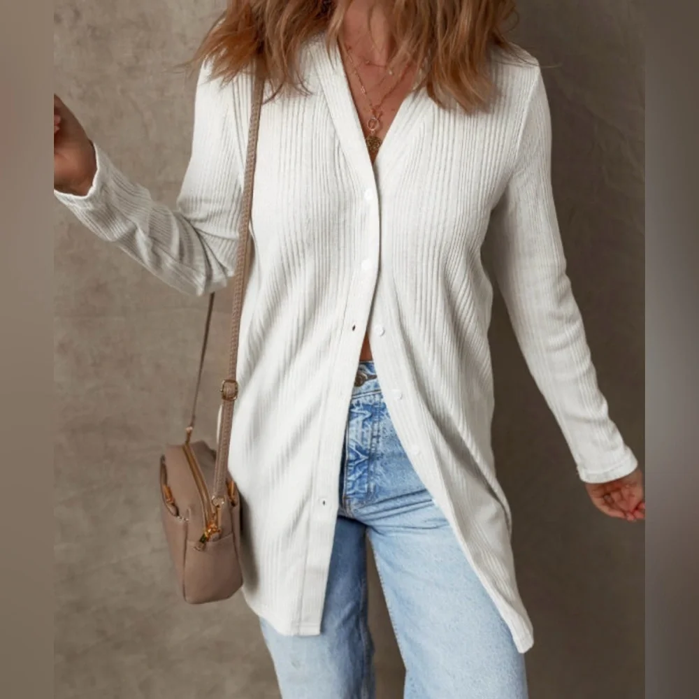 Cream Ribbed Cardigan - Picture 4 of 15